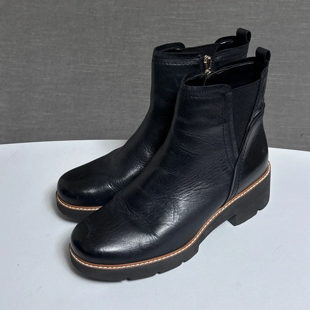 Naturalizer Darry Bootie 9W Black Leather Platform Lug Sole Ankle Boots Zip